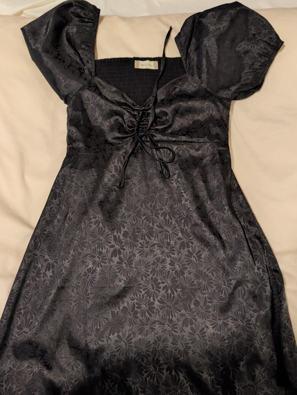 Altard State Black Floral Jacquard Puff Sleeve Mini Dress Medium M Whimsygoth...